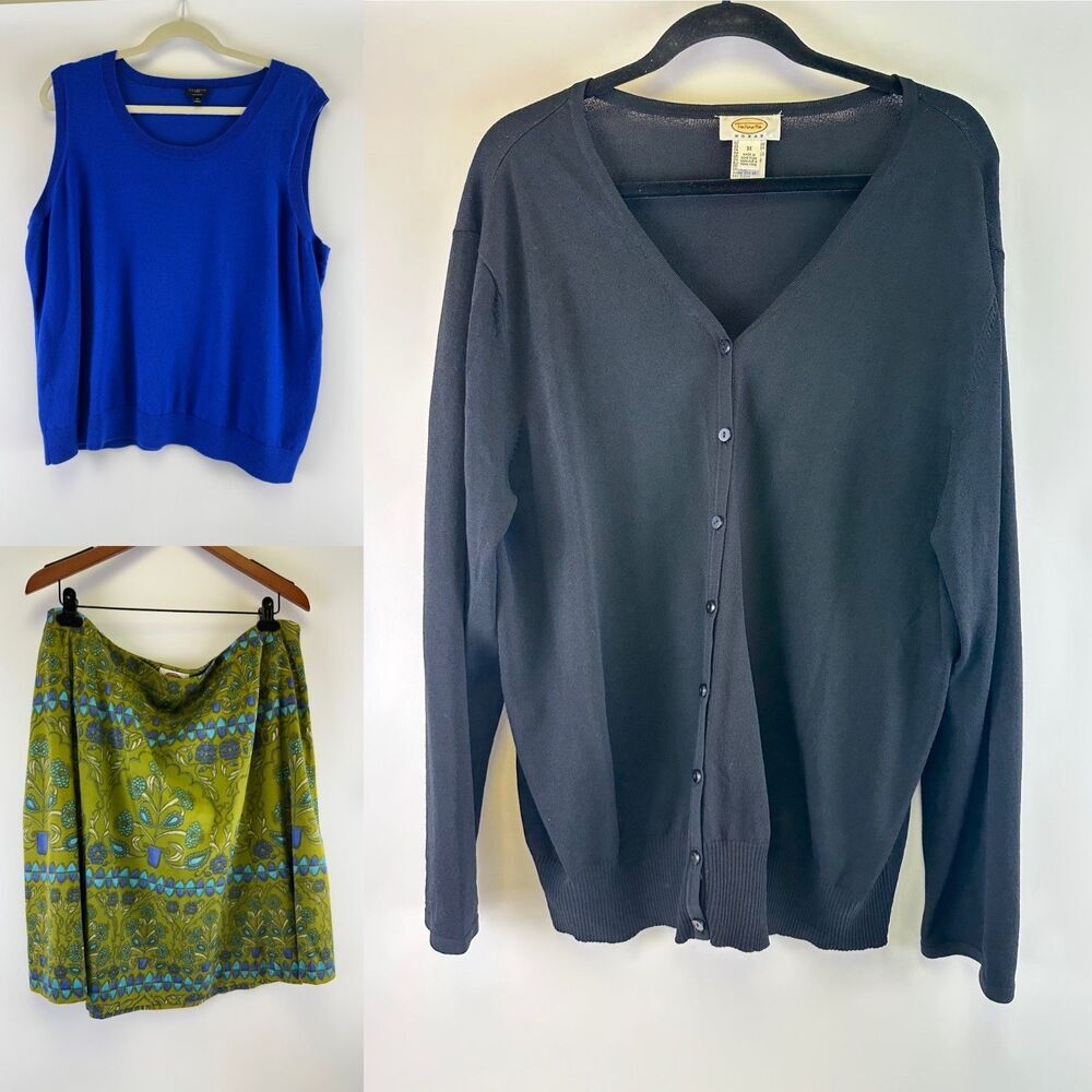 Talbots Woman Pima Cotton Sleeveless Sweater Rayon Cardigan Stretch Skirt 3X 24